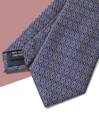Gift for Dad/ Silk Necktie with Chain Pattern / Beige / 8cm × 145cm