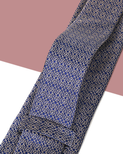 Gift for Dad/ Silk Necktie with Chain Pattern / Beige / 8cm × 145cm