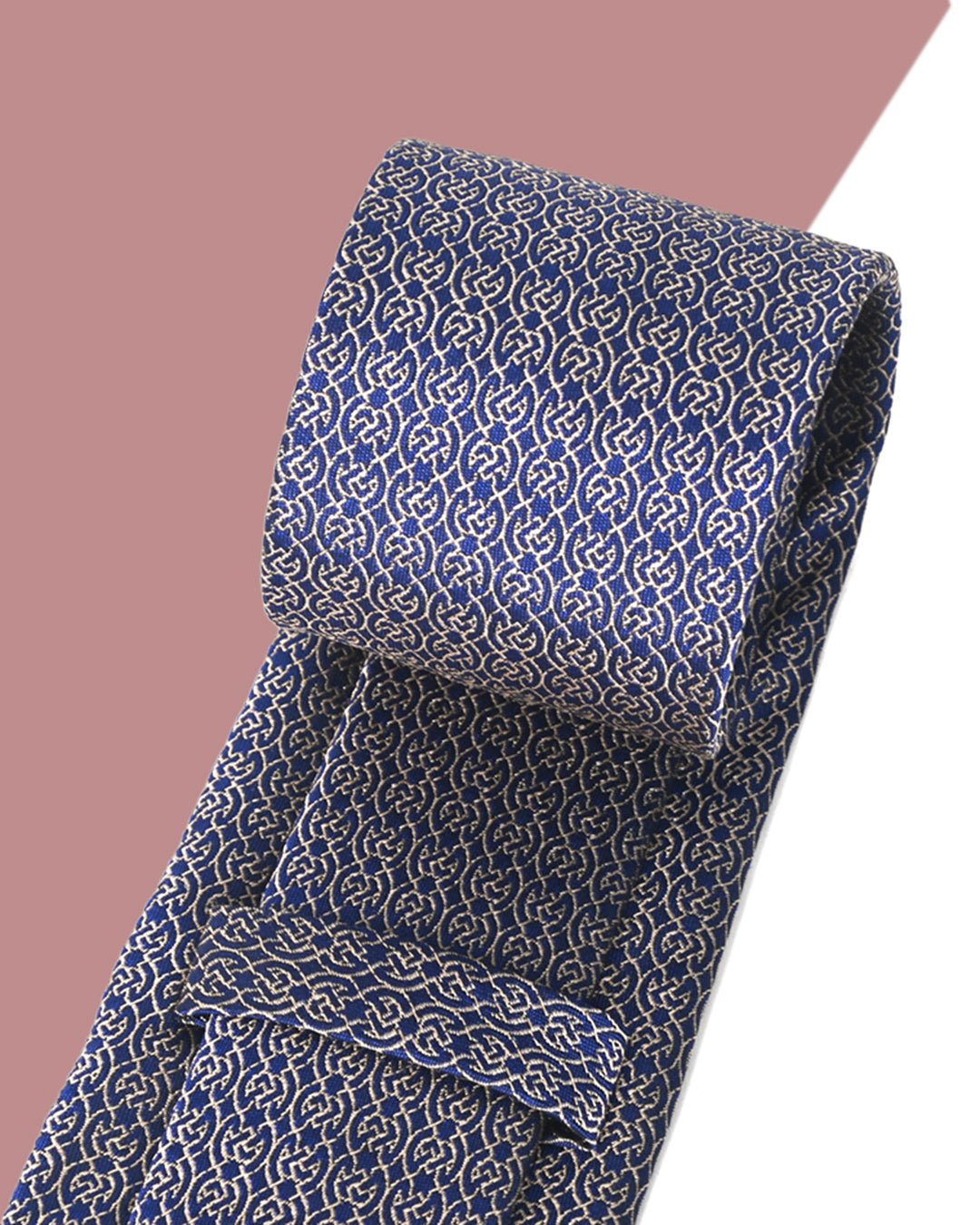 Gift for Dad/ Silk Necktie with Chain Pattern / Beige / 8cm × 145cm