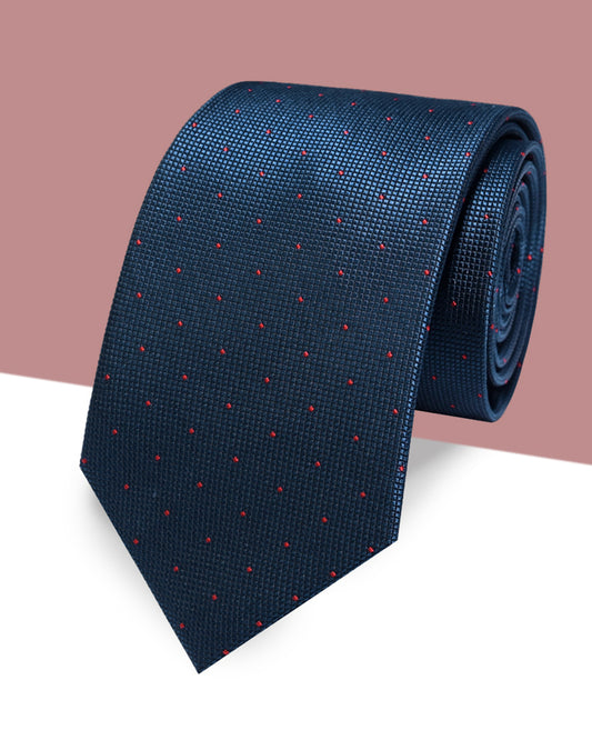 Gift for Dad/ Silk Necktie with Polka Dot Pattern / Navy Blue / 8cm × 145cm