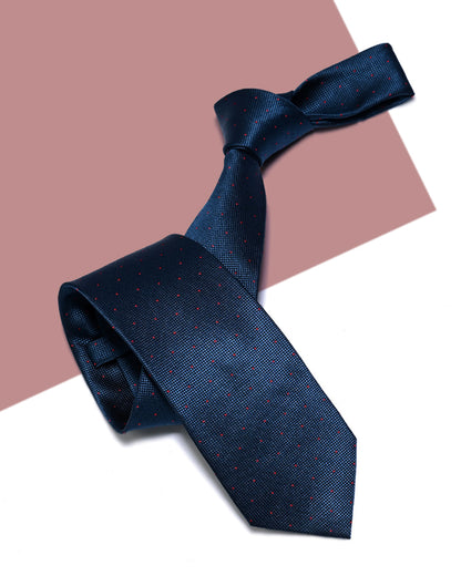Gift for Dad/ Silk Necktie with Polka Dot Pattern / Navy Blue / 8cm × 145cm