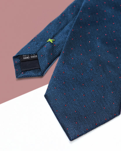 Gift for Dad/ Silk Necktie with Polka Dot Pattern / Navy Blue / 8cm × 145cm