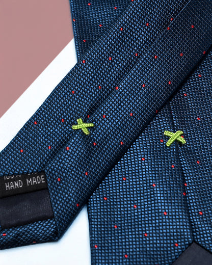 Gift for Dad/ Silk Necktie with Polka Dot Pattern / Navy Blue / 8cm × 145cm