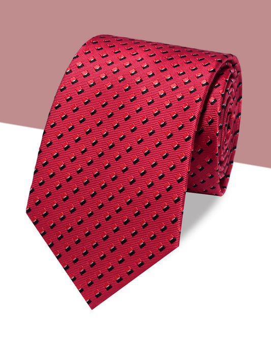 Gift for Dad/ Silk Necktie with Geometric Pattern / Red / 8cm × 145cm