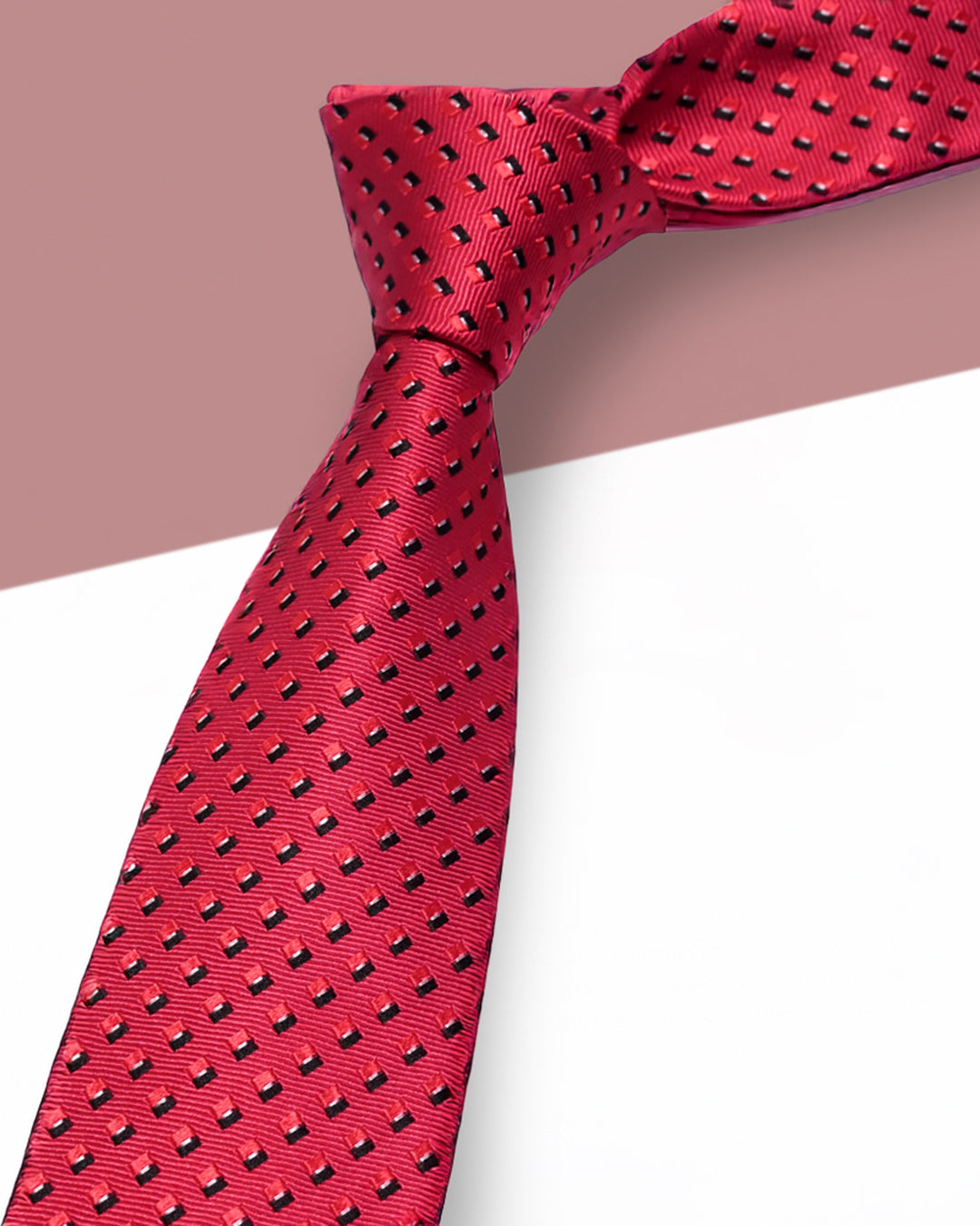 Gift for Dad/ Silk Necktie with Geometric Pattern / Red / 8cm × 145cm