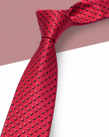 Gift for Dad/ Silk Necktie with Geometric Pattern / Red / 8cm × 145cm