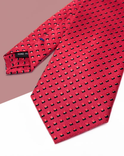Gift for Dad/ Silk Necktie with Geometric Pattern / Red / 8cm × 145cm