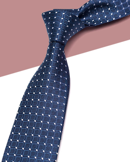 Gift for Dad/ Silk Necktie with Raised Mesh Pattern / Navy Blue / 8cm × 145cm