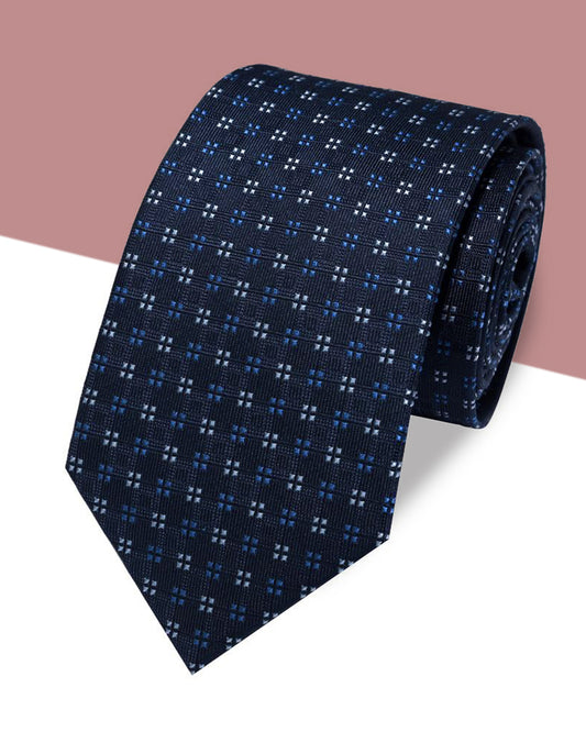 Gift for Dad/ Silk Necktie with Square Dot Pattern / Navy Blue / 8cm × 145cm