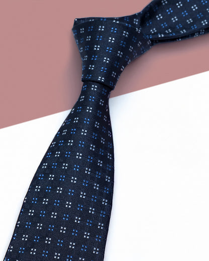 Gift for Dad/ Silk Necktie with Square Dot Pattern / Navy Blue / 8cm × 145cm