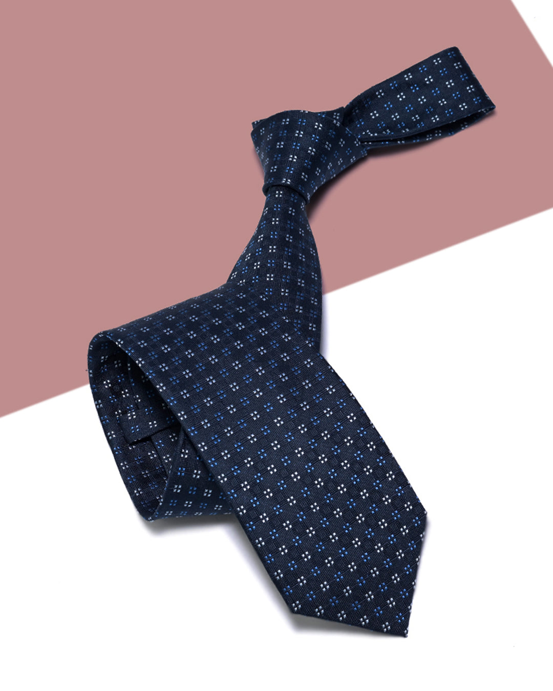 Gift for Dad/ Silk Necktie with Square Dot Pattern / Navy Blue / 8cm × 145cm