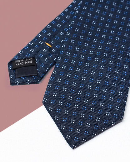 Gift for Dad/ Silk Necktie with Square Dot Pattern / Navy Blue / 8cm × 145cm