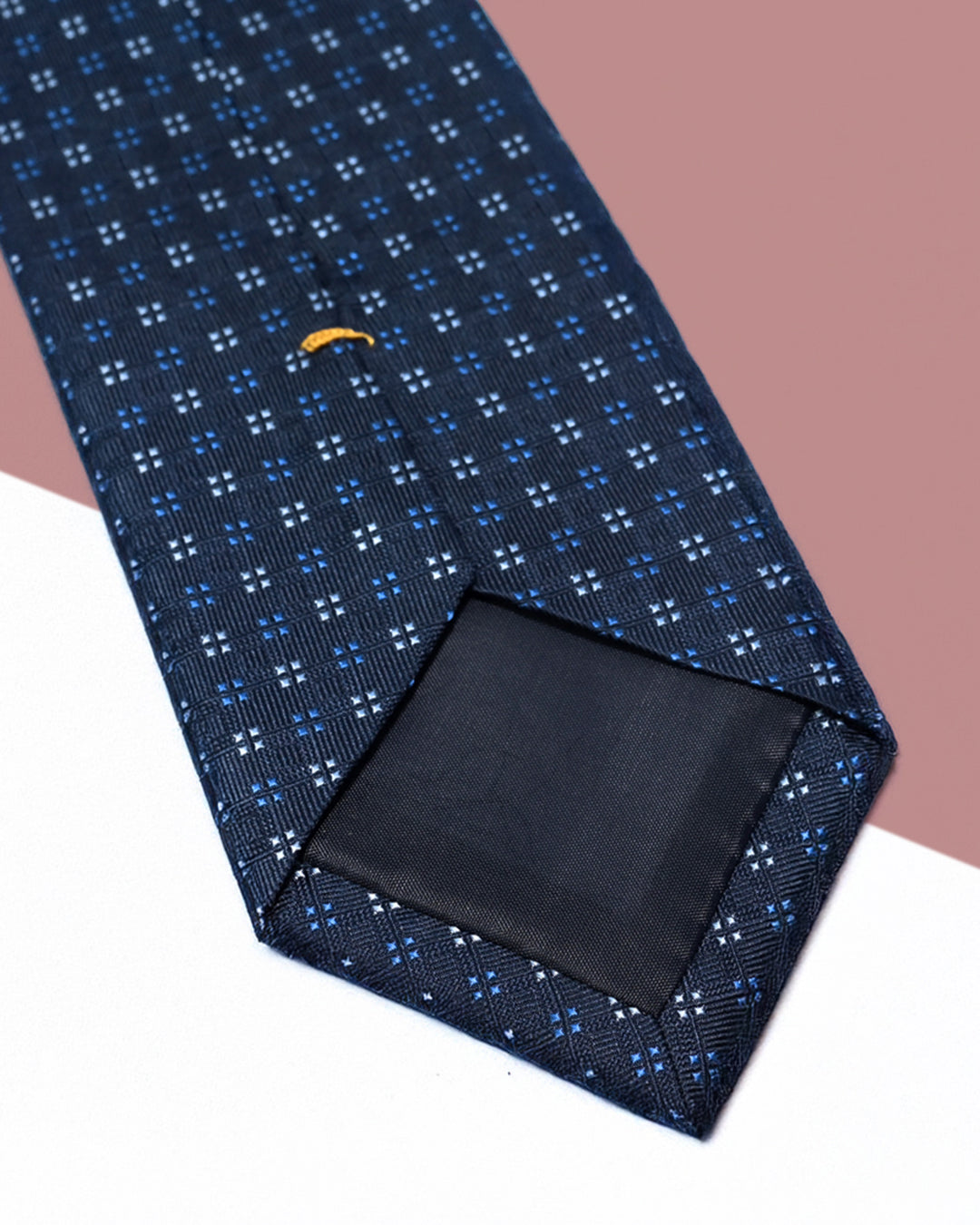 Gift for Dad/ Silk Necktie with Square Dot Pattern / Navy Blue / 8cm × 145cm