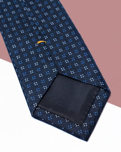 Gift for Dad/ Silk Necktie with Square Dot Pattern / Navy Blue / 8cm × 145cm