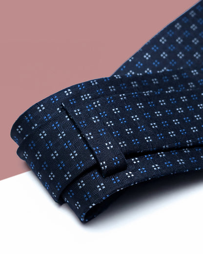 Gift for Dad/ Silk Necktie with Square Dot Pattern / Navy Blue / 8cm × 145cm