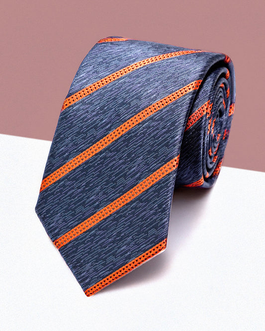 Gift for Dad/ Silk Necktie with Diagonal Stripe Pattern / Gray & Orange / 8cm × 145cm