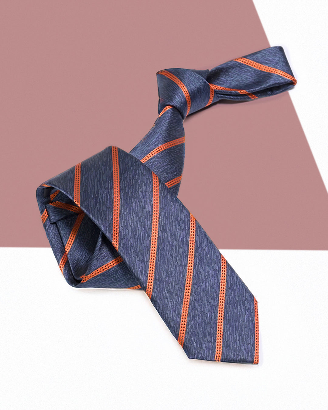 Gift for Dad/ Silk Necktie with Diagonal Stripe Pattern / Gray & Orange / 8cm × 145cm