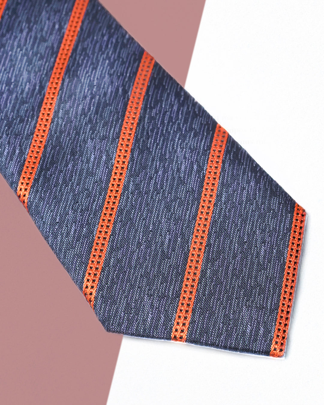 Gift for Dad/ Silk Necktie with Diagonal Stripe Pattern / Gray & Orange / 8cm × 145cm
