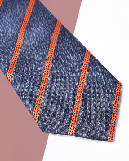 Gift for Dad/ Silk Necktie with Diagonal Stripe Pattern / Gray & Orange / 8cm × 145cm