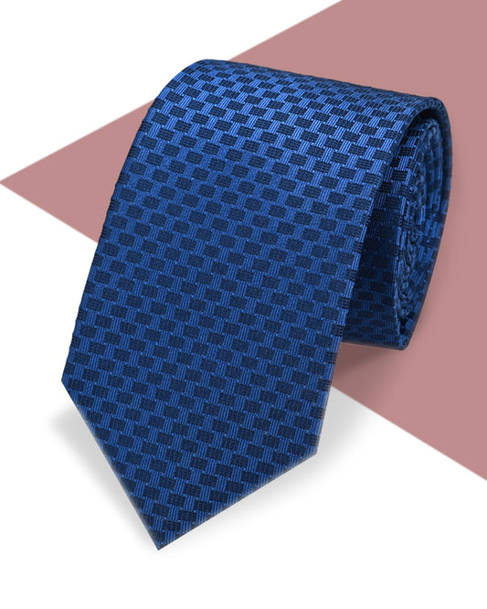 Gift for Dad/ Silk Necktie with Checkered Pattern / Blue / 8cm × 145cm