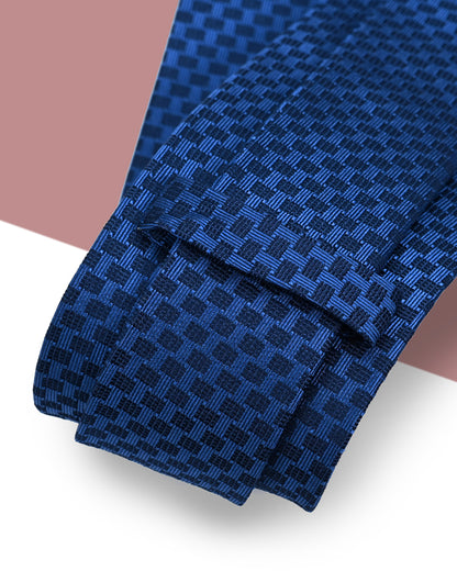 Gift for Dad/ Silk Necktie with Checkered Pattern / Blue / 8cm × 145cm