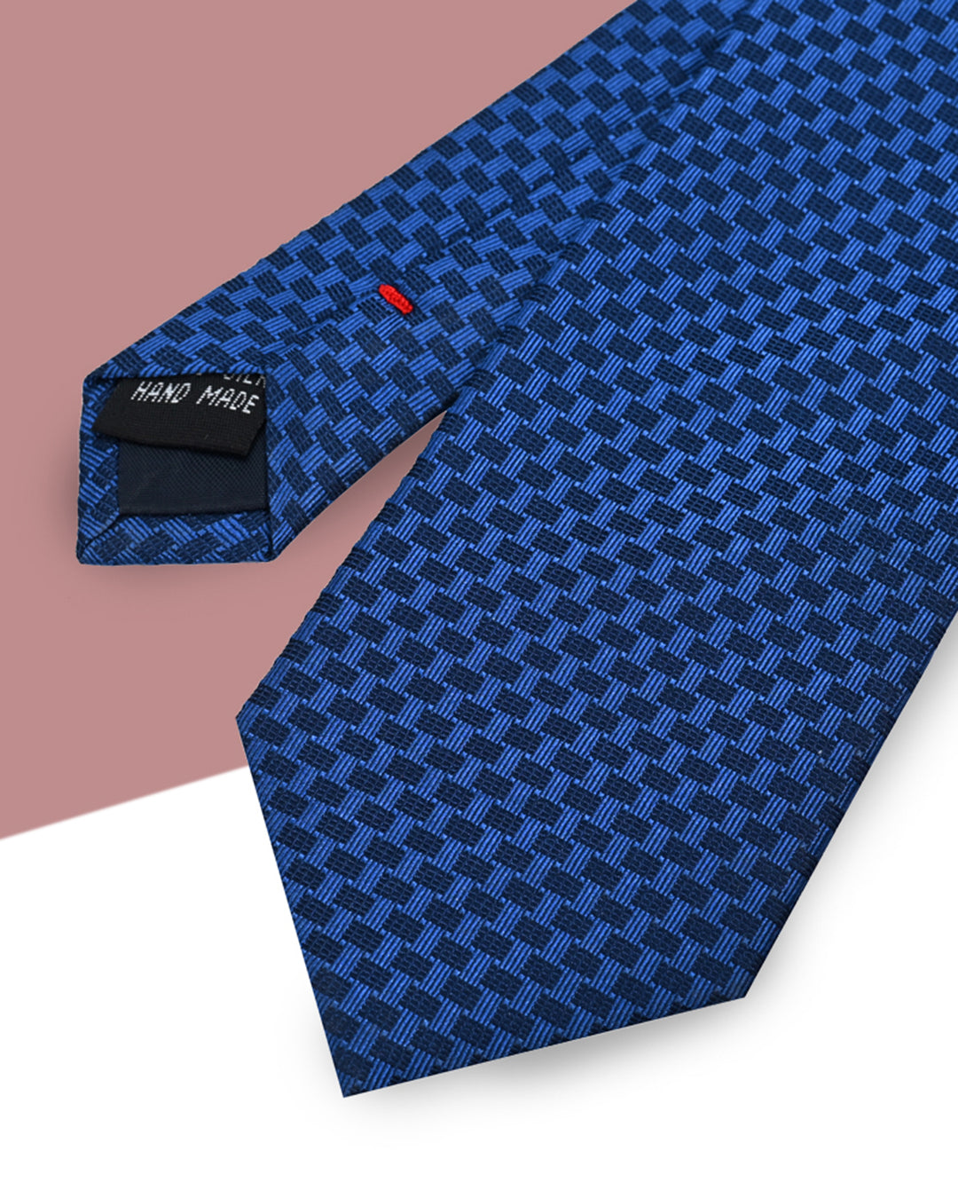 Gift for Dad/ Silk Necktie with Checkered Pattern / Blue / 8cm × 145cm