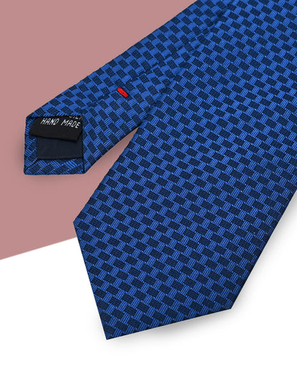 Gift for Dad/ Silk Necktie with Checkered Pattern / Blue / 8cm × 145cm
