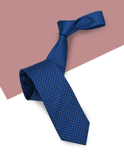 Gift for Dad/ Silk Necktie with Checkered Pattern / Blue / 8cm × 145cm