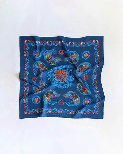 Blue Dragon of Grace silk scarf, 26 inch square