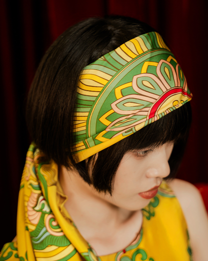 Dragon Of Grace Silk Scarf / Yellow / 110x110cm / 44x44in