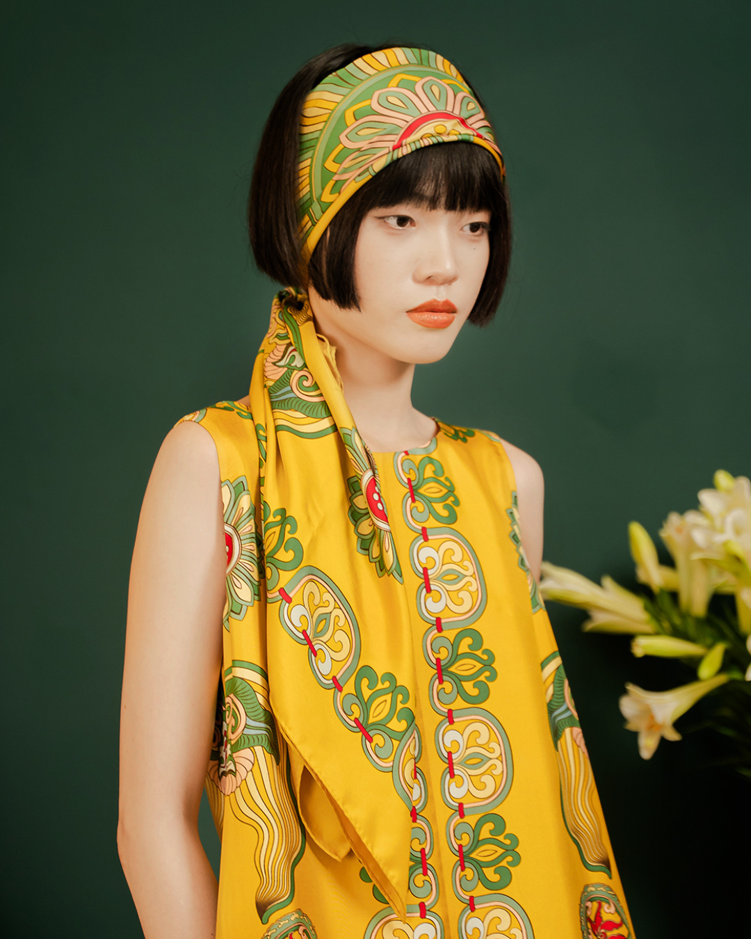 Dragon Of Grace Silk Scarf / Yellow / 110x110cm / 44x44in