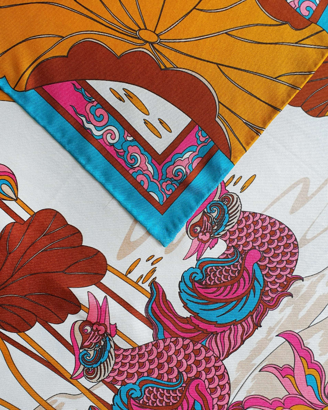 Lotus Serenade Silk Scarf / Brown & Pink