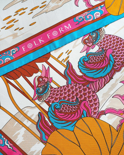 Lotus Serenade Silk Scarf / Brown & Pink