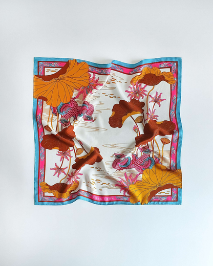 Lotus Serenade Silk Scarf / Brown & Pink