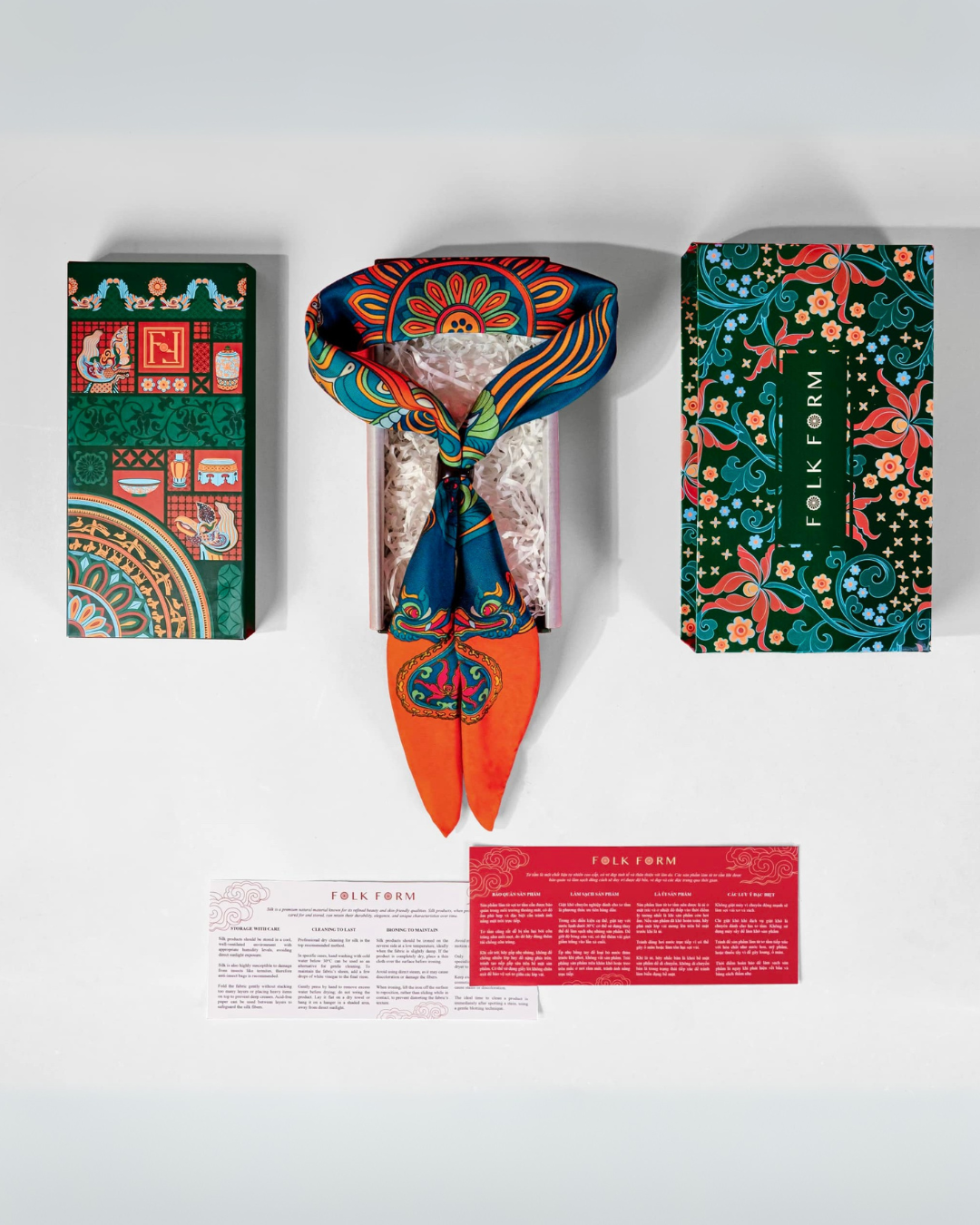 Legacy Gift Set for Mom / Dragon Dreams Silk Scarf / Orange & Dark Green / 26x26in / 65x65cm