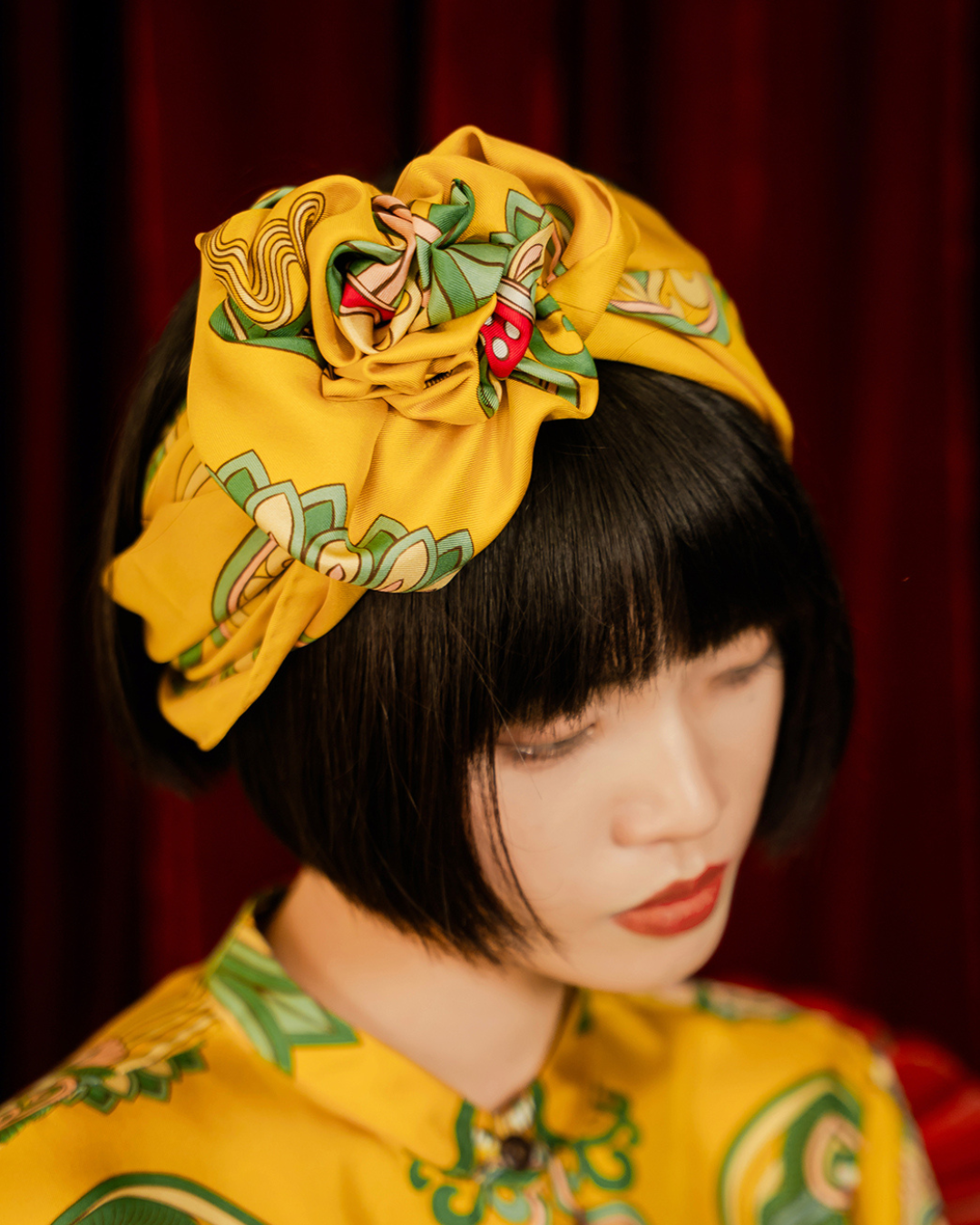 Dragon Of Grace Silk Scarf / Yellow / 90x90cm / 36x36in