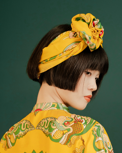 Dragon Of Grace Silk Scarf / Yellow / 90x90cm / 36x36in