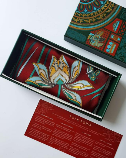 Imperial Lotus Silk Square Scarf / Dark Red