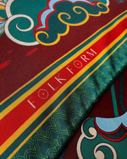 Imperial Lotus Silk Square Scarf / Dark Red