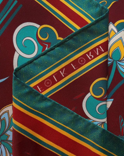 Imperial Lotus Silk Square Scarf / Dark Red