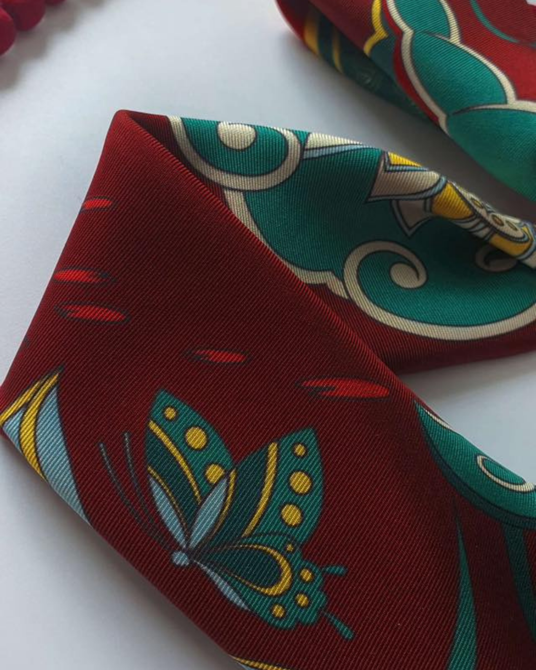 Imperial Lotus Silk Square Scarf / Dark Red