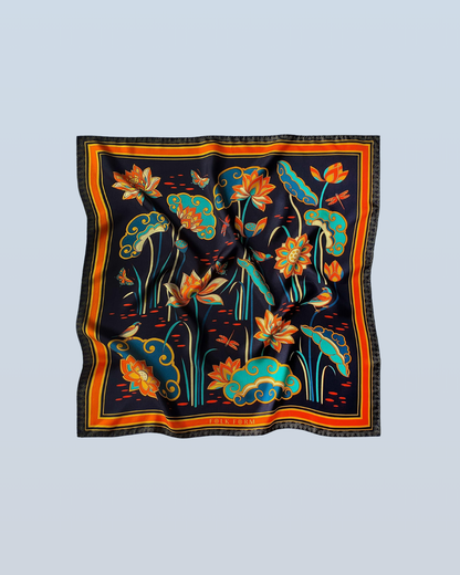 Imperial Lotus Silk Square Scarf / Black
