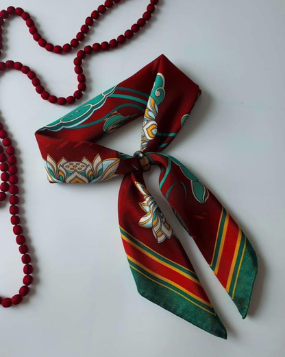 Imperial Lotus Silk Square Scarf / Dark Red