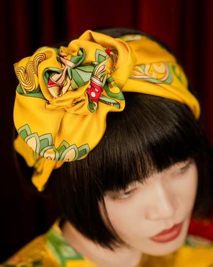 Dragon Of Grace Silk Scarf / Yellow / 90x90cm / 36x36in