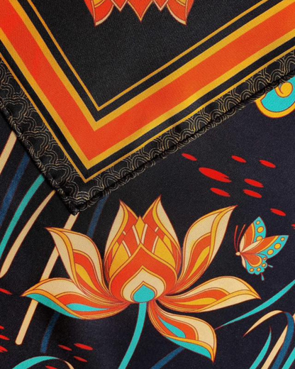 Imperial Lotus Silk Square Scarf / Black