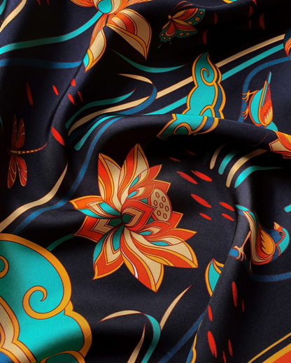 Imperial Lotus Silk Square Scarf / Black