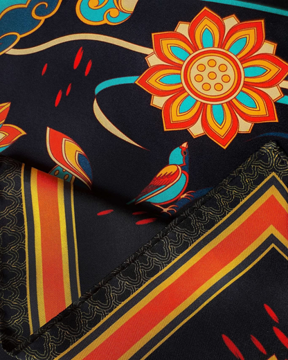 Imperial Lotus Silk Square Scarf / Black