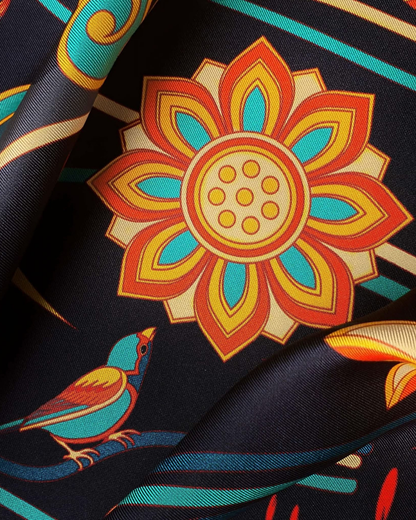Imperial Lotus Silk Square Scarf / Black