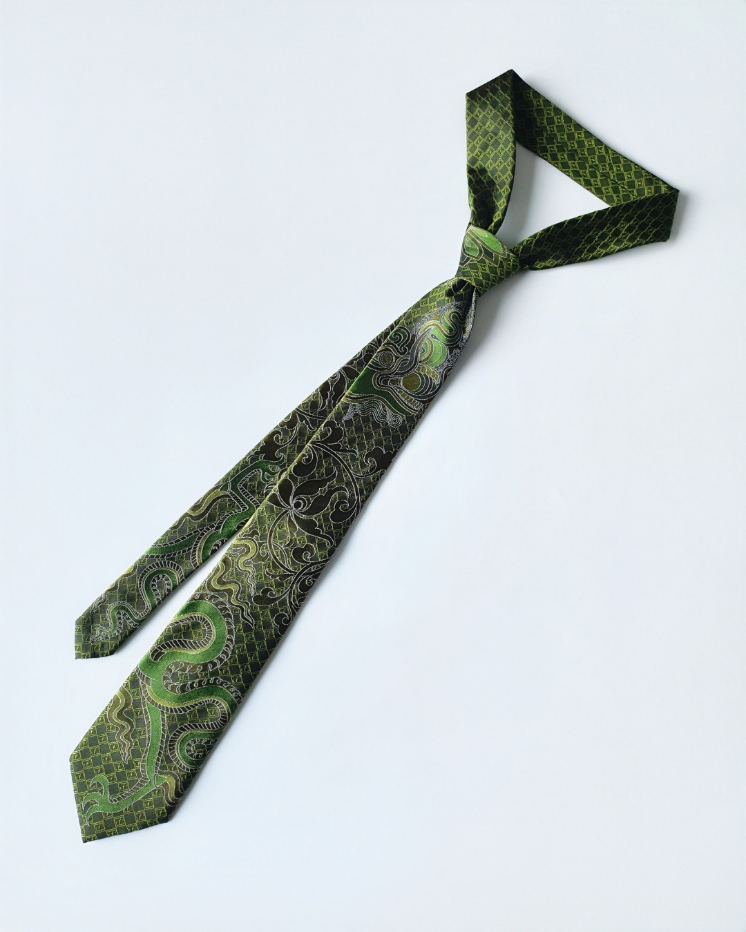 Emerald silk jacquard tie and cufflinks set, 3.1 inch wide, view 6