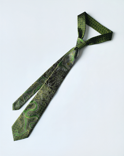 Emerald silk jacquard tie and cufflinks set, 3.1 inch wide, view 6